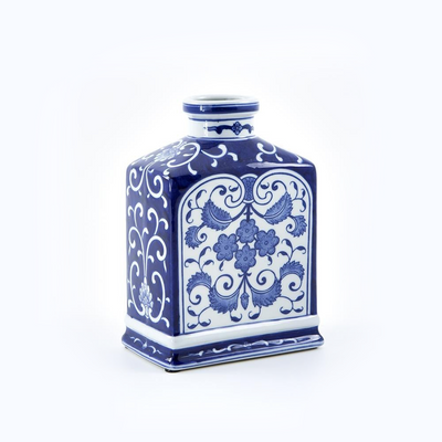 Square Chinese Ceramic Vase With Floral Patterns
