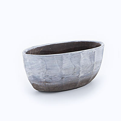 Oval Cement Vase With Textured Design - Small