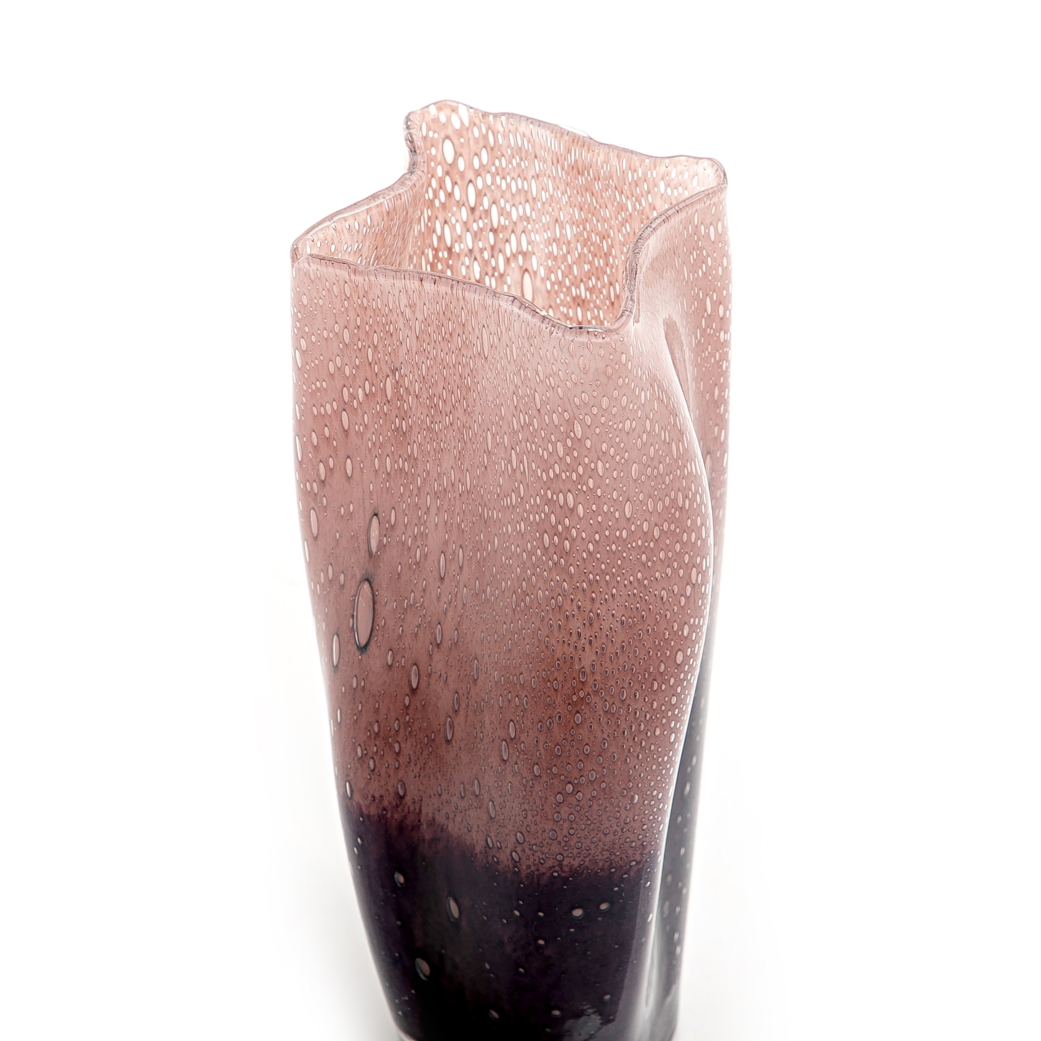 مزهرية زجاجية بتصميم غير منتظم وحواف متموجة - صغير