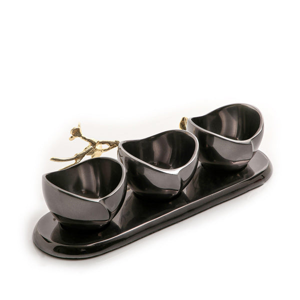 طقم سلطانيات معدنية بقاعدة لتقديم المكسرات