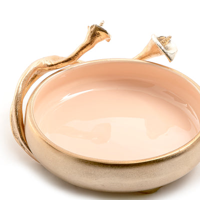 Grey Round Metal Bowl With Golden Decoration