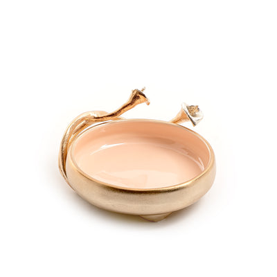 Grey Round Metal Bowl With Golden Decoration