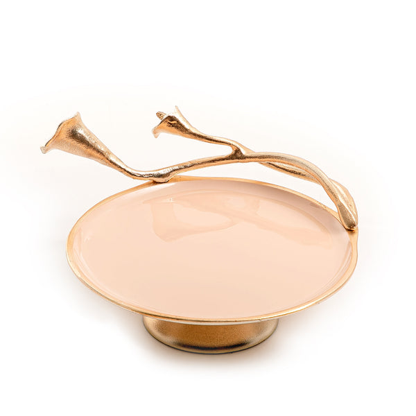 Pink Round Metal Stand With Gold Decor And Base