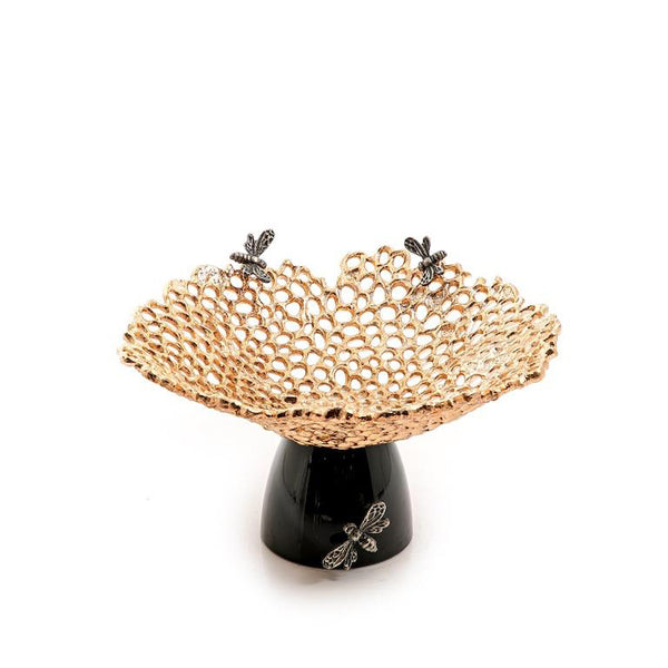 Gold Metal Platter With Black Base