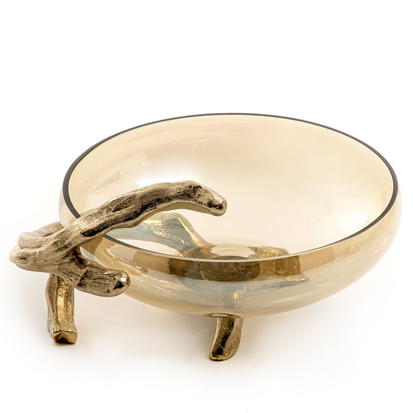 Gold Round Glass Bowl With Gold Metal Base