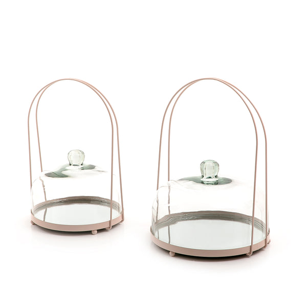 Set of 2 metal stands with glass cover