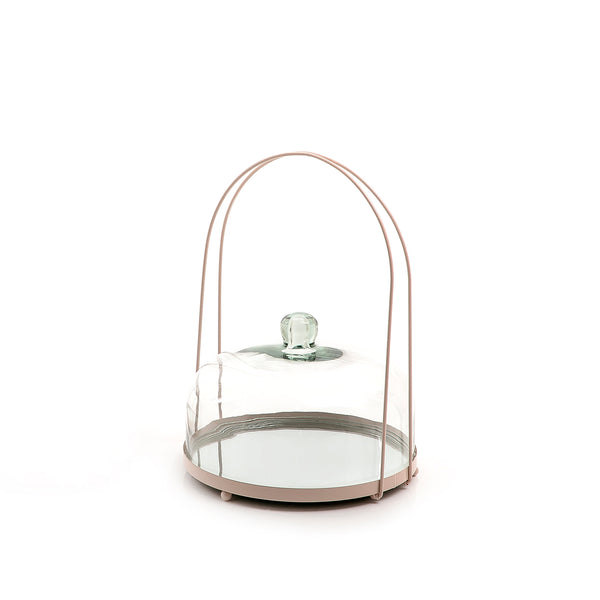 Yellow Round Metal Stand With Handle And Glass Cover