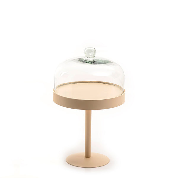 Yellow Round Metal Stand With Glass Cover