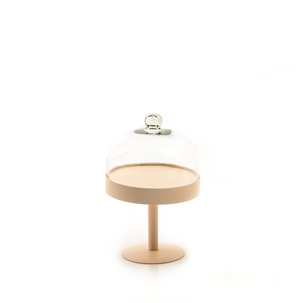 Yellow Round Metal Stand With Glass Cover