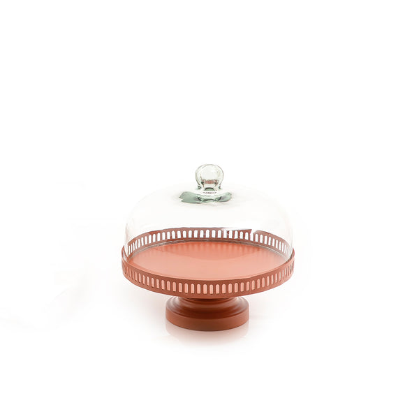 Red Round Metal Stand With Glass Cover