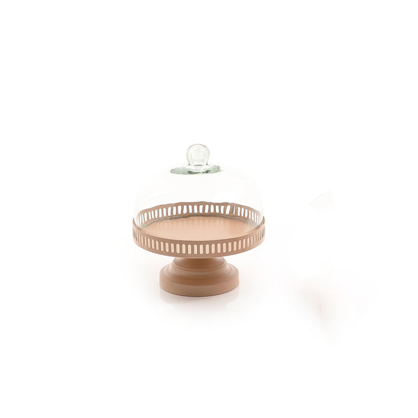 Beige Round Metal Stand With Glass Cover