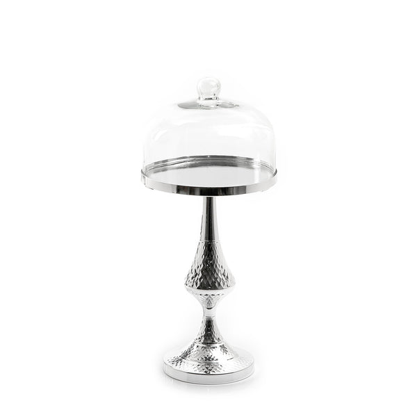 Silver Round Metal Stand With Glass Cover