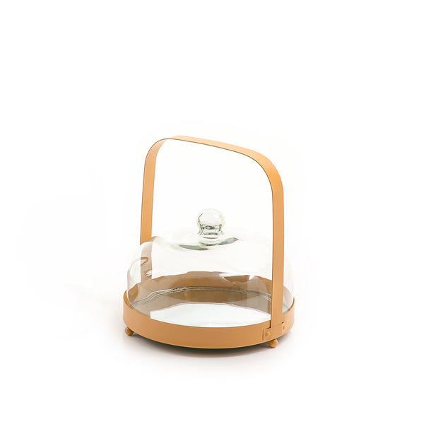 Yellow Round Metal Stand With Glass Cover