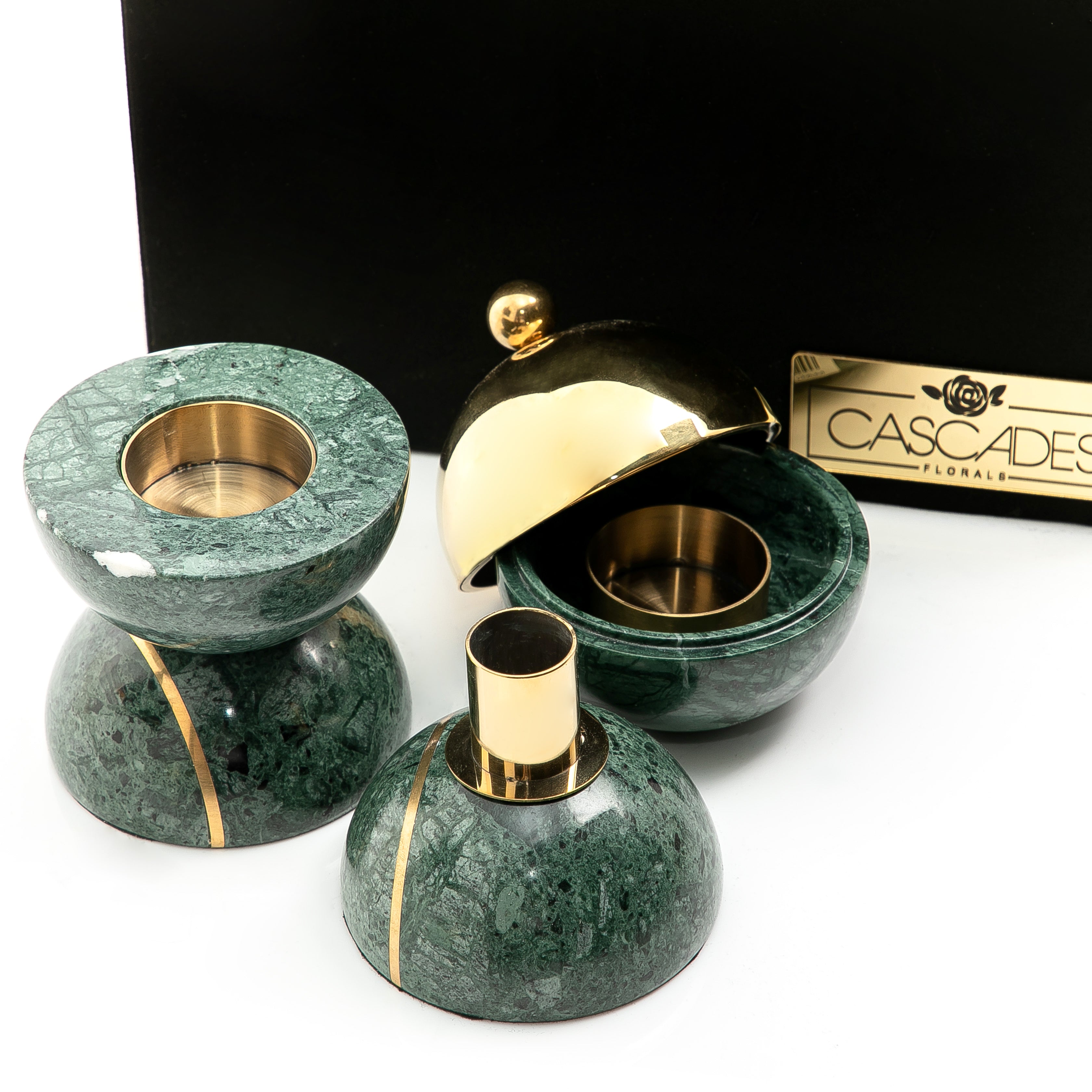 Set of marble mabkhar and candle holder