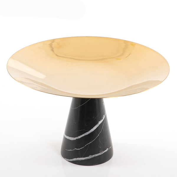 Marble stand with a large golden metal plate