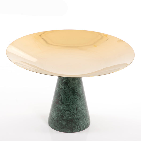 Marble stand with a large golden metal plate