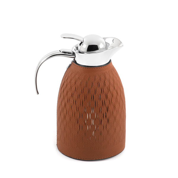 Metal thermos with leather cover