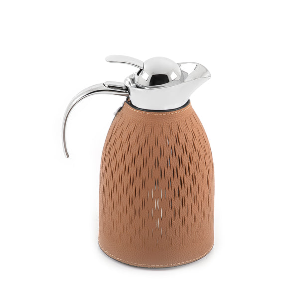 Metal thermos with leather cover