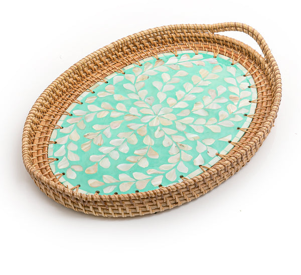 Green Oval Vietnamese Mop And Rattan Tray