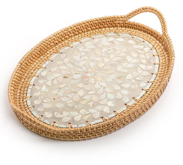 Grey Oval Vietnamese Mop And Rattan Tray