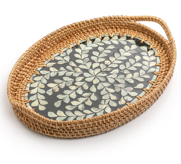 Black Oval Vietnamese Mop And Rattan Tray