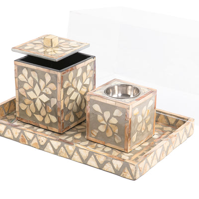 طقم مبخر من الصدف (صينية + علبة + مبخر ) - بني