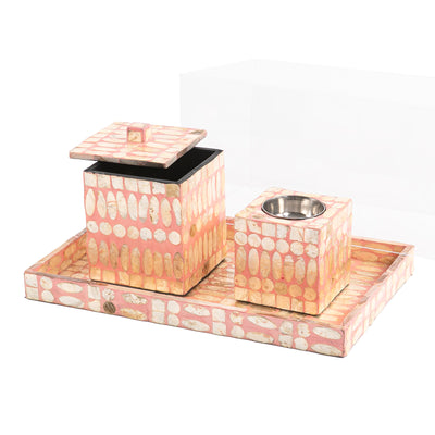 طقم مبخر من الصدف (صينية + علبة + مبخر ) - وردي