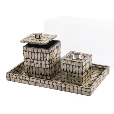 طقم مبخر من الصدف (صينية + علبة + مبخر ) - رمادي