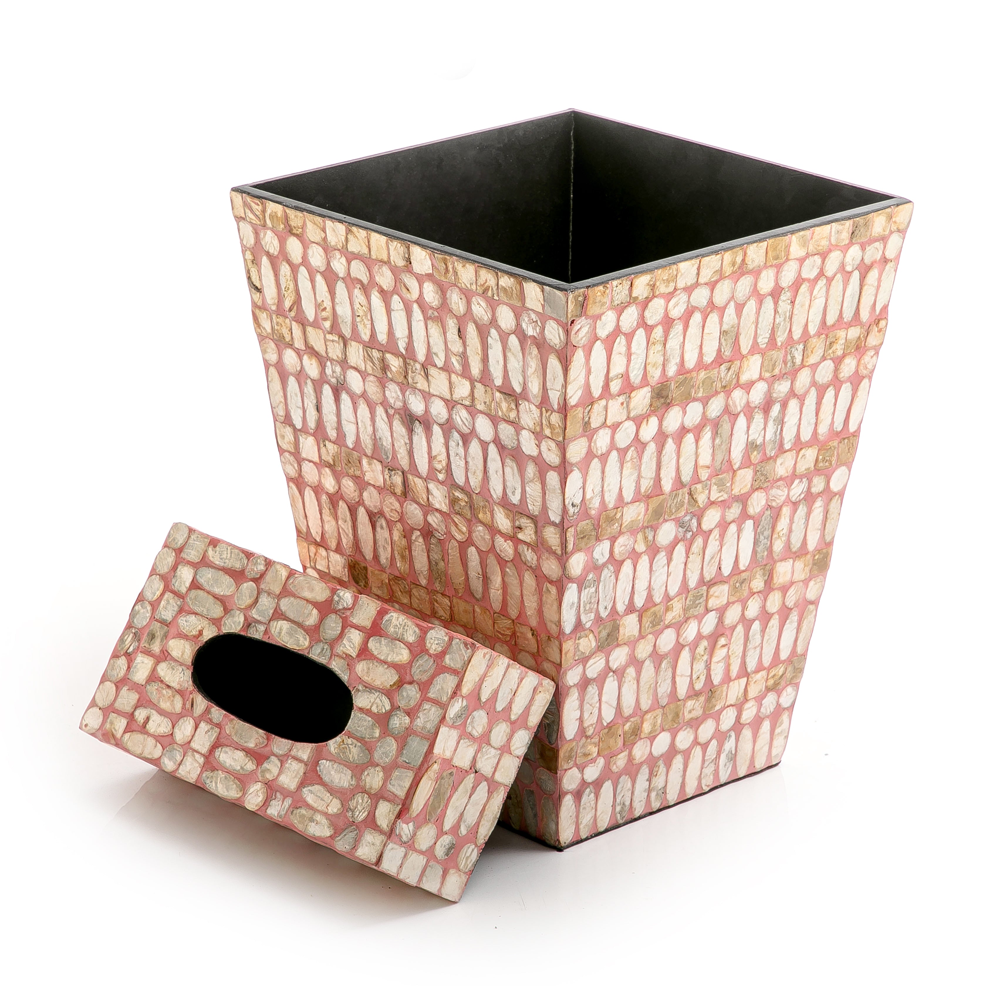 سلة قمامه من الصدف مع علبة مناديل