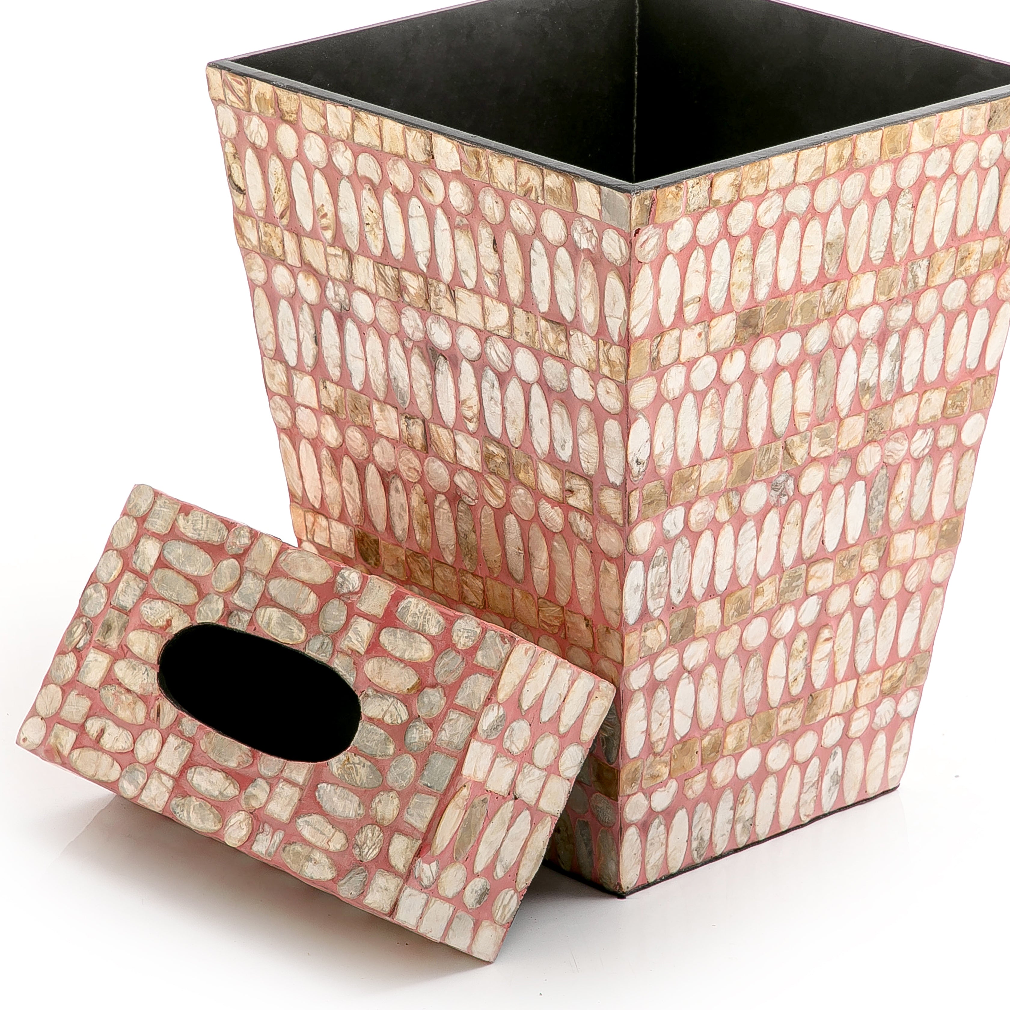 سلة قمامه من الصدف مع علبة مناديل