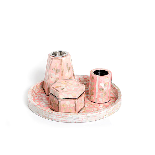 Mubkhar Set Of 4 Pieces (Tray + Box + Mubkhar + Candle Holder)