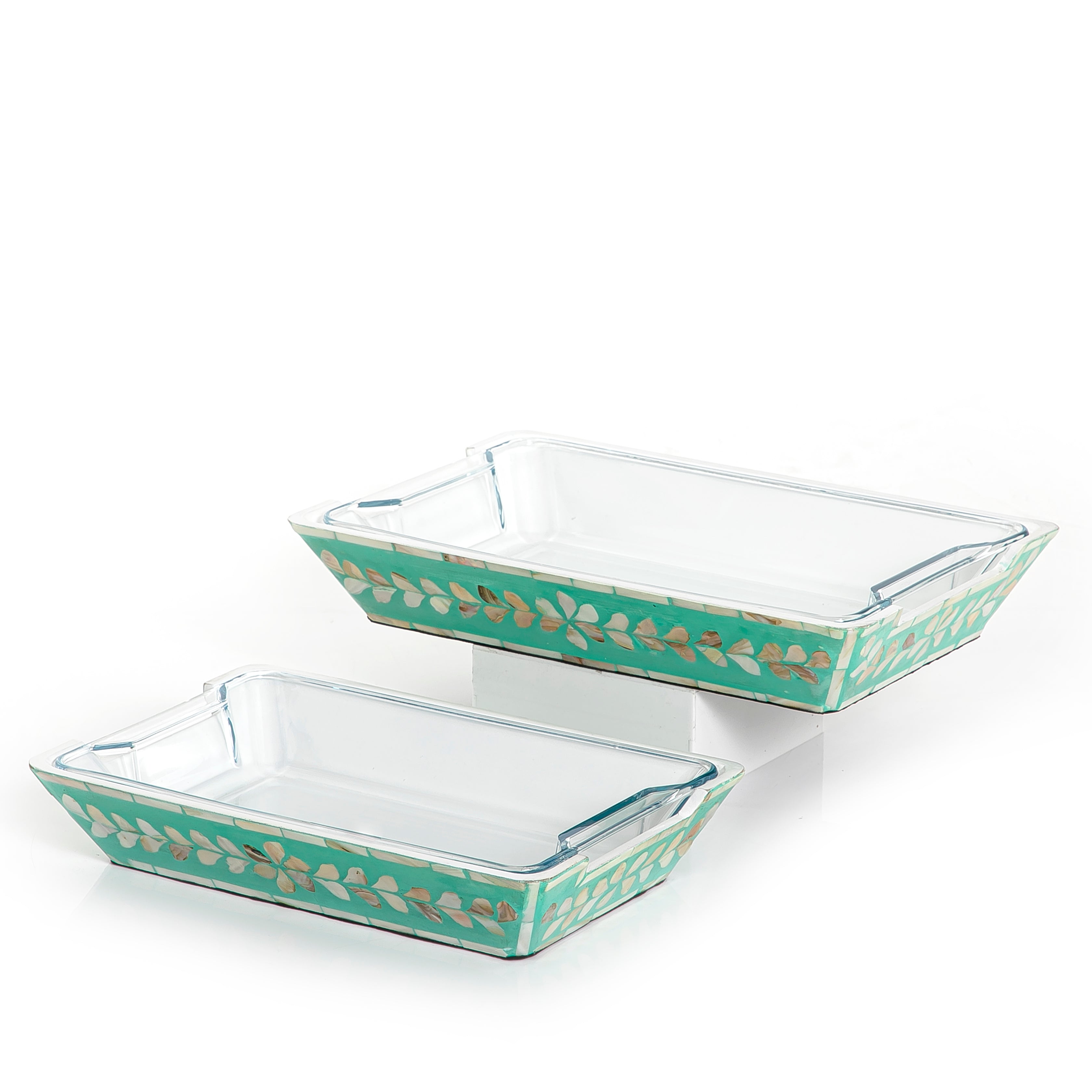 طقم 2 طبق زجاجي بقاعدة من الصدف