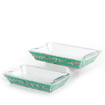 Set of 2 mother of pearl bowls with glass
