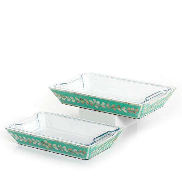 Set of 2 mother of pearl bowls with glass