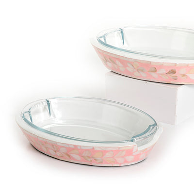 طقم 2 طبق زجاجي بيضاوي بقاعدة من الصدف - حجم صغير