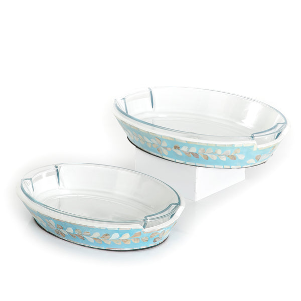 Set of 2 mother of pearl bowls with glass