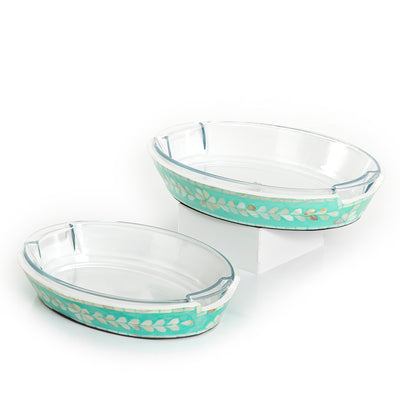 Set of 2 mother of pearl bowls with glass