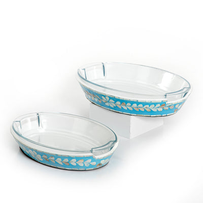 Set of 2 mother of pearl bowl with glass