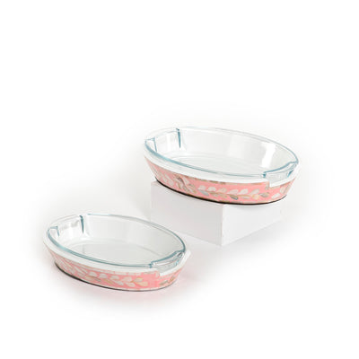 طقم 2 طبق زجاجي بيضاوي بقاعدة من الصدف - حجم صغير