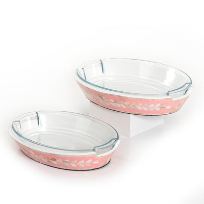 Set of Oval Glass Dishes with Mother of Pearl Base - Large