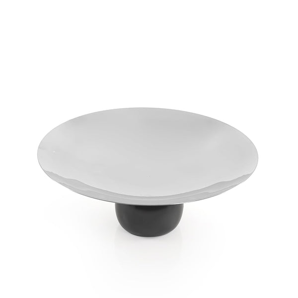 Black marble stand with a small silver metal plate