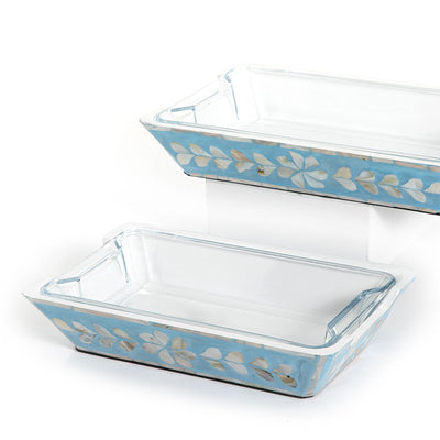 Set of 2 mother of pearl bowls with glass