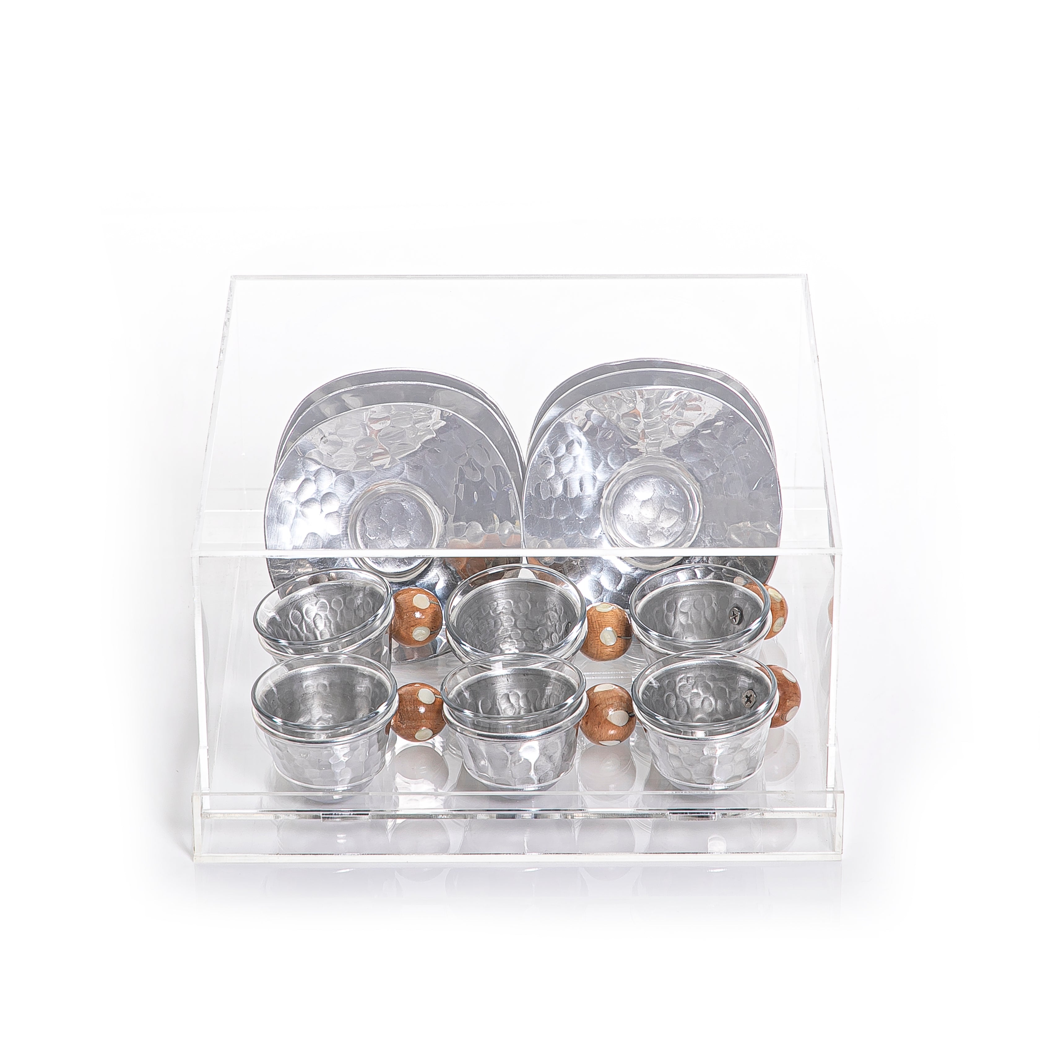 طقم 6 استكانات شاي مع واقيات حرارة و بوكس اكريليك