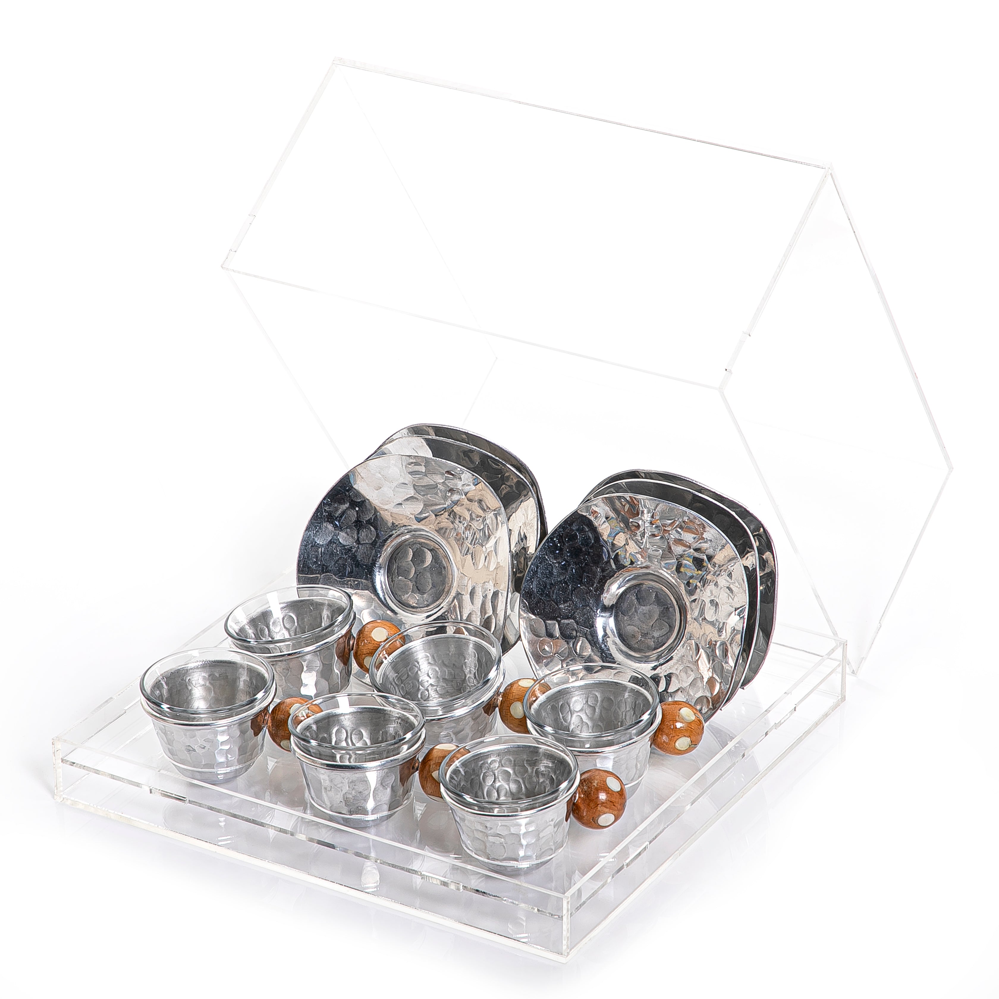 طقم 6 استكانات شاي مع واقيات حرارة و بوكس اكريليك