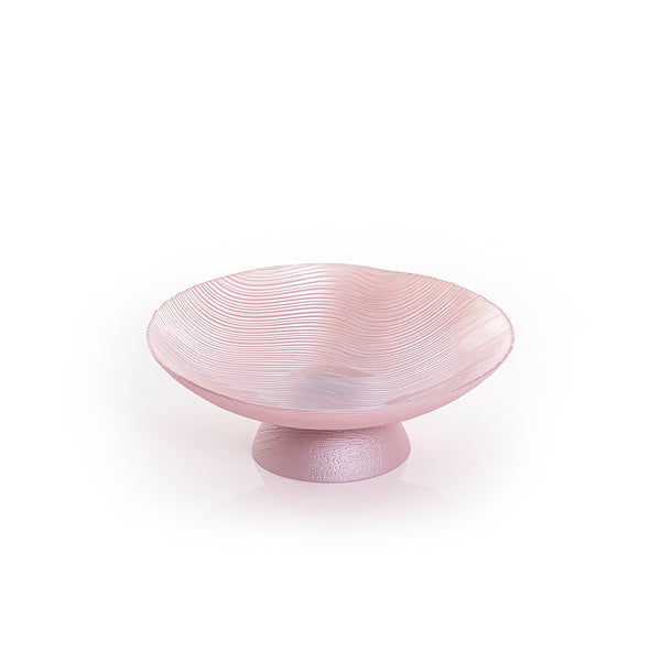 pink round glass bowl with base