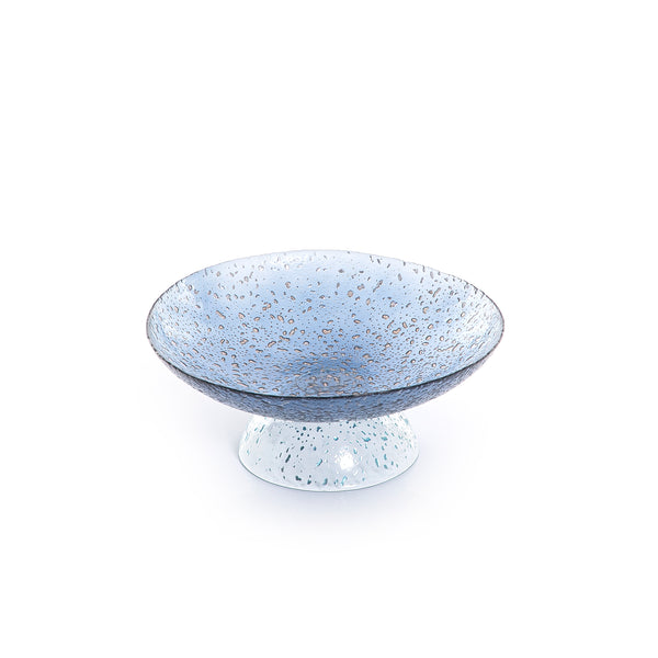 blue round glass bowl with base