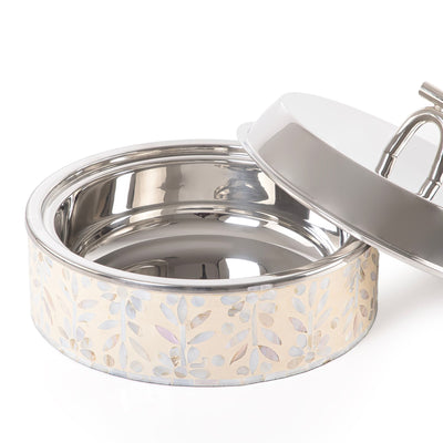 Large mother of pearl stainless steel food heat keeper - cream
