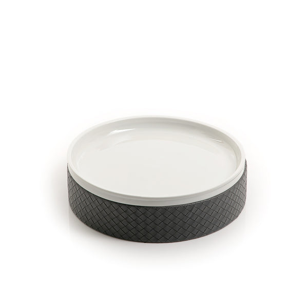 Round Ceramic Stand With Dark Grey Leather Base