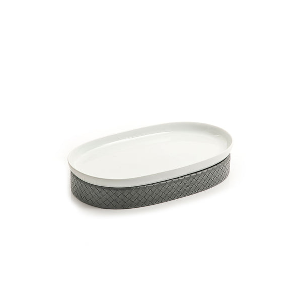 Oval Ceramic Stand With Dark Grey Leather Base
