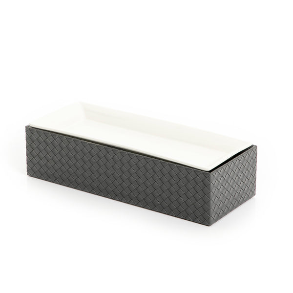 Rectangular Ceramic Stand With Dark Grey Leather Base